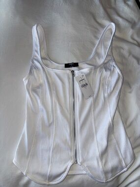 Express White Ribbed Zip-Front Camisole